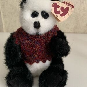 Ty Panda Cherkers Plush with Multicolor Sweater